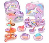 Juego de Té de Tarde para Niñas, Divertida Casa de Juegos Unicornio, Pastel, Café, Juegos de Regalo , Casa de Juegos de Té Juego de Juegos de Cocina para Niños Juego de Té de 44 Piezas, Accesorios de Cocina, Juegos de Comida, Fiesta de Té