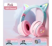 Cute Cat's Ear Bluetooth Headsets Gradient Color Wireless Headphones Mic Foldable Gaming Supports TF Card Noise Cancel Earphone