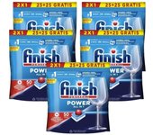 Finish Power All in 1 - Pack de 5 Paquetes De 25+25 (250) Pastillas o Pack De 2 Paquetes De 25+25 (100) Pastillas para lavavajillas sin fosfatos, con potente Powerball para eliminar las manchas de grasa más difíciles.