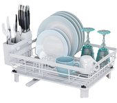 Escurreplatos, Alta Capacidad Escurridor de Platos con Drenaje Automático, Escurreplatos de Acero Inoxidable con Soporte para Utensilios, Portavasos, Tabla de Cortar y Alfombrilla Extra Seca