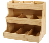 Big Natural Bamboo Tea Box Tea Bag Storage Organizer, 9 Compartments 3 Stores