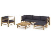 VIDAXL 3058196 set de muebles de jardín de 6 piezas fabricado en bambú con cojines en color gris oscuro
