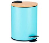 C.A - Papelera de Acero con Tapa de Bambú, 3 - 5L, Cubo de Basura Pequeño Extraíble, con Pedal, Asa para Transportar, para Baño, Cocina o Escritorio