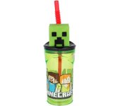 Minecraft Vaso de Plástico 360ml con Pajita y Figurita 3D Producto con Licencia Oficial