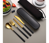 Juego de vajilla portáthil de 4 piezas, Cuchillo, TENEDOR, Cuchillo, Palillos, vajilla de viaje con Caja, Picnic, Camping