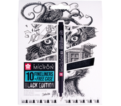 Sakura, Set 10 rotuladores calibrados Pigma Micron Black Edition con estuche de fieltro.
