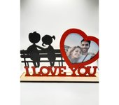 MARCO LOVE YOU PAREJA DE NIÑOS EN BANCO CON FOTO CORAZÓN PARA SOBREMESA