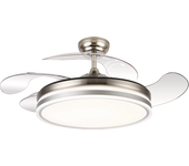VENTILADOR DE TECHO ASPAS RETRACTILES NIQUEL-PLATA 90 CM / 40 CM aspas plegadas. VENTILADOR MÁS VENDIDO EN MIRAVIA. SUPER SILENCIOSO, MOTOR DC, ASPAS RETRACTILES, LUZ LED VARIABLE DE 3000K A 6500K (CALIDA, DÍA, FRÍA) FUNCION INVIERNO/VERANO