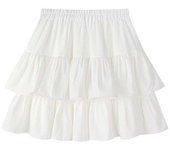 Pleated A-Line Skirt Women White Ruffle Sweet Tierred Pretty Style Skirt Elastic Waist Summer Slim Basic Korean Harajuku Dress
