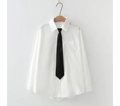 GIDYQ Women White Jk Shirts Long Sleeve Fall Student Shirts Casual Button Up Japan Black Tie Preppy Style Girls Tops New