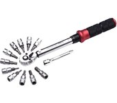 Llave Dinamométrica 1/4, 5-25 Nm + Accesorios | Juego de Llaves de Torque con Vaso Punta, Alargador y Articulación