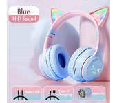 Cute Cat's Ear Bluetooth Headsets Gradient Color Wireless Headphones Mic Foldable Gaming Supports TF Card Noise Cancel Earphone