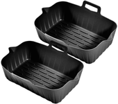Freidora de aire de 2 piezas, olla de silicona con mango, reutilizable, resistente al calor, cesta rectangular, sartén para hornear