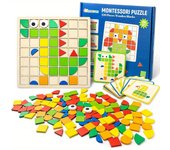 120Pcs Wooden Mosaic Puzzle Toy Montessori Kids Wooden 3D Geometric Shape Jigsaw Puzzle Board Set Baby Early Education Toys for