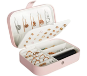 Caja de joyas de viaje, estuche de almacenamiento de joyas pequeño de cuero sintético PU, adecuado para mujeres y niñas, estuche