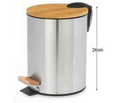 C.A - Papelera de Acero con Tapa de Bambú, 3 - 5L, Cubo de Basura Pequeño Extraíble, con Pedal, Asa para Transportar, para Baño, Cocina o Escritorio