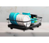 Escurreplatos de Acero Inoxidable con Soporte para Utensilios Extraible, Portavasos y Estante de Gran Capacidad - Escurridor de Platos con Bandeja de Goteo -