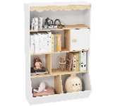 AIYAPLAY Estantería para libros infantiles, armario para guardar juguetes con 4 estantes, 2 taquillas y armario, estantería para dormitorio infantil, sala de juegos, dormitorio infantil, guardería, color blanco