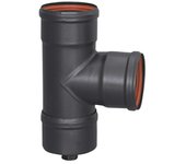 Practic T para pellets 90º M-H-H con tapón purga (Diámetro: 80 mm, Negro)
