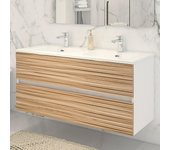 Disbain Conjunto de mueble de baño Vega (Ancho total del mueble de baño: 120 cm, Blanco/Bambú, Mate)