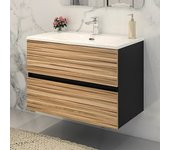 Disbain Conjunto de mueble de baño Vega (Ancho total del mueble de baño: 80 cm, Negro/Bambú, Mate)
