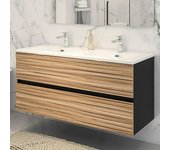 Disbain Conjunto de mueble de baño Vega (Ancho total del mueble de baño: 120 cm, Negro/Bambú, Mate)