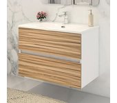 Disbain Conjunto de mueble de baño Vega (Ancho total del mueble de baño: 80 cm, Blanco/Bambú, Mate)