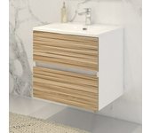 Disbain Conjunto de mueble de baño Vega (Ancho total del mueble de baño: 60 cm, Blanco/Bambú, Mate)