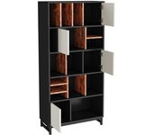 Urban Meuble Librería negra con 5 estantes y 4 puertas batientes blancas