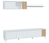HOMN Mueble TV con estante 4 puertas, color Blanco Artik y madera