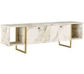 Dmora Mueble de televisión efecto madera oro blanco 160x40 h48 cm