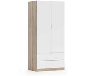 HOMN Armario ropero 2 puertas 2 cajones roble/blanco, 81 cm ancho