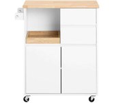 SoBuy Carrito auxiliar de cocina con 2 cajones y 2 puertas blanco