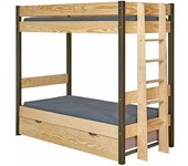 ID Kids Litera con cama nido madera maciza  negro y madera 90x190 cm