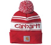 Carhartt Knit Cuffed Logo Beanie - Blanco Rojo (un tamaño)