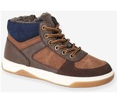 VERTBAUDET Zapatillas de caña alta forradas, con cordones y cremalleras, para niño marrón