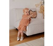 VERTBAUDET Conjunto bordado para bebé: blusa + short + cinta del pelo de gasa de algodón caramelo