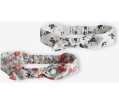 VERTBAUDET Pack de 2 cintas para el pelo con flores y afecto anudado para bebé niña crudo