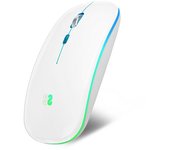 Subblim LED Dual Flat Mouse Ratón Óptico Inalámbrico RGB 1600DPI Blanco