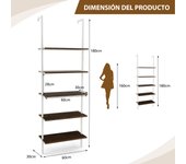 Costway Estante de Escalera de 5 Niveles Montada en la Pared Organizador para Oficina 60 x 30 x 180 cm Natural