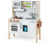 Costway Cocina de Madera de Juguete para Niños con Microondas Campana Extractora Estufas Fregadero Fabricador de Hielo y 18 Accesorios