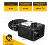 Costway 30W Bomba Sumergible 1450L/H Bomba de Agua con Elevación de 2,5m Cable de Alimentación de 1,83m y 3 Boquillas para Pecera Estanque Acuario