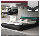 Cama canapé de matrimonio Parisina color negro (160x200cm) con colchón Texas