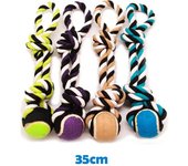 Buen Amigo Pet Shop S.L. Hueso Cuerda de 2 Nudos con Pelota de Tenis 35 cm - Marrón
