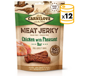 12x100g Carnilove Dog Adulto Jerky en barritas sabor Pollo Faisan