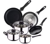 Well Home Batería de Cocina 5 Piezas + Set 3 Sartenes de Aluminio Prensado 16/20/24cm