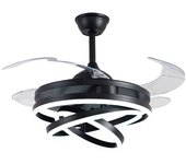 Bel Air Sfera Ventilador de Techo con Luz y Mando a Distancia 72W 108cm Aspas Retráctiles Negro
