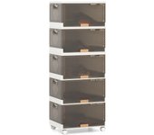 Costway Contenedor de 5/6 Cubos de Almacenamiento Apilable Caja de Zapatos Plegable con Ruedas Organizador Multifuncional con Puertas Abatibles