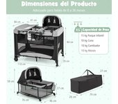 Costway Centro Actividad Infantil Portátil 5 en 1 con Cuna de Protección Cambiador de Pañales Colchón Extraíble 2 Ruedas 110 x 78 x 84 cm Negro