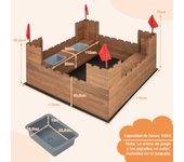 Costway Caja de Arena para Niños de 3+ Años de Madera con Banco Caja de Almacenamiento y Banderas para Patio Trasero y Playa 113 x 116 x 75 cm